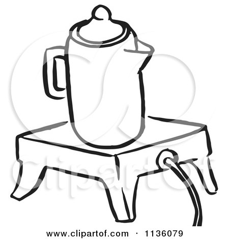 Clipart Of A Retro Vintage Black And White Coffee Percolator On A Wamer - Royalty Free Vector Illustration by Picsburg