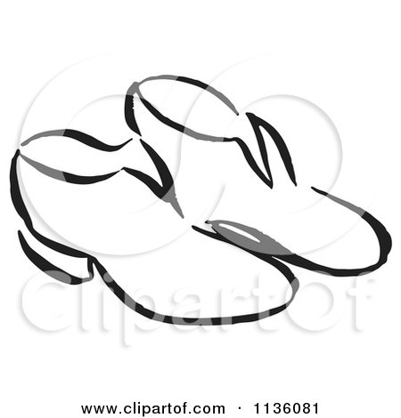 Clipart Of A Retro Vintage Black And White Pair Of Shoes - Royalty Free Vector Illustration by Picsburg