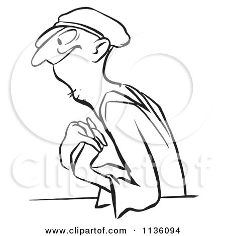 Clipart Of A Retro Vintage Worker Man In Love Black And White - Royalty Free Vector Illustration by Picsburg