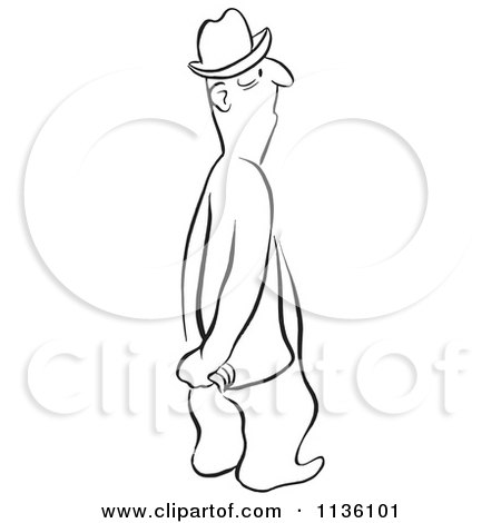 Clipart Of A Retro Vintage Man With His Hands Behind His Back Black And White - Royalty Free Vector Illustration by Picsburg