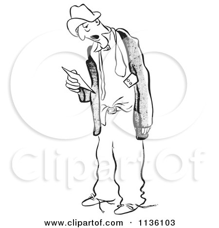 Clipart Of A Retro Vintage Tired Worker Man Holding A Time Sheet Black And White - Royalty Free Vector Illustration by Picsburg
