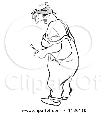 Clipart Of A Retro Vintage Shocked Worker Woman Black And White - Royalty Free Vector Illustration by Picsburg