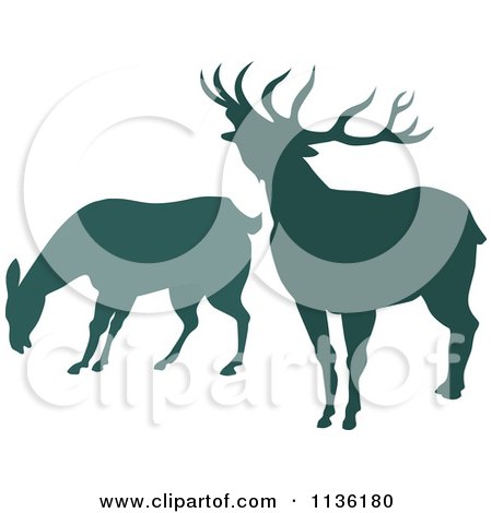 Clipart Of Silhouetted Grazing And Roaring Deer - Royalty Free Vector Illustration by patrimonio