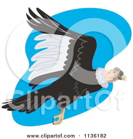 Clipart Of A Flying Condor Vulture Over Blue - Royalty Free Vector Illustration by patrimonio