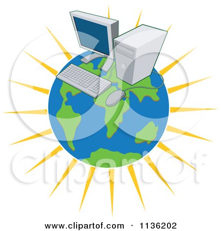 Clipart Of A Desktop Computer On A Globe - Royalty Free Vector Illustration by patrimonio