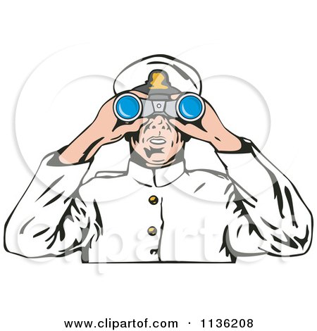 Clipart Of A Retro Captain Viewing Through Binoculars - Royalty Free Vector Illustration by patrimonio
