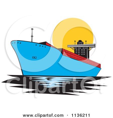 Clipart Of A Retro Commercial Tanker Ship 1 - Royalty Free Vector Illustration by patrimonio