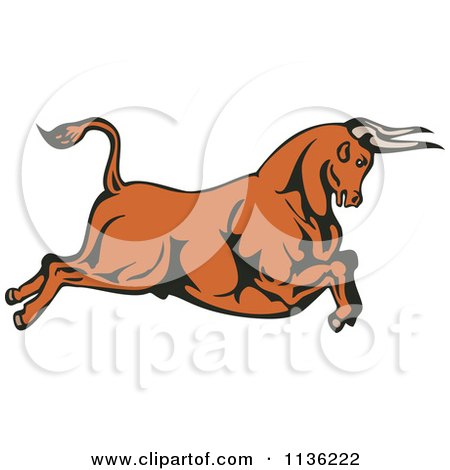 Clipart Of A Retro Leaping Bull - Royalty Free Vector Illustration by patrimonio