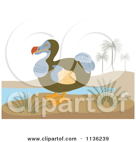Clipart Of A Retro Dodo Bird On A Beach - Royalty Free Vector Illustration by patrimonio