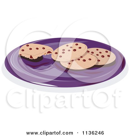 Clipart Of Chocolate Chip Cookies On A Plate - Royalty Free Vector Illustration by patrimonio