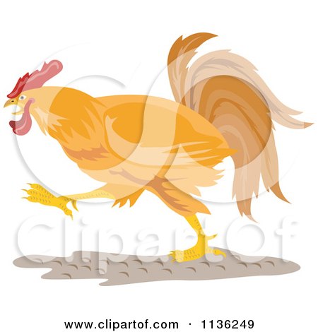 Clipart Of An Orange Rooster Charging - Royalty Free Vector Illustration by patrimonio