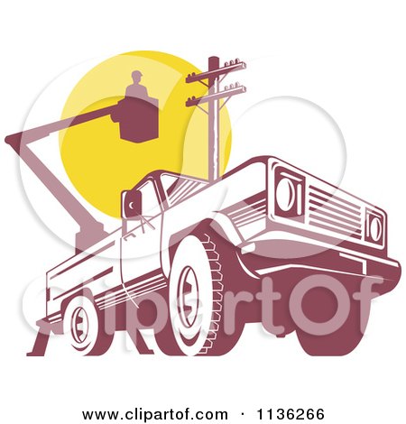 Clipart Of A Retro Bucket Truck With An Electrican And Pole - Royalty Free Vector Illustration by patrimonio