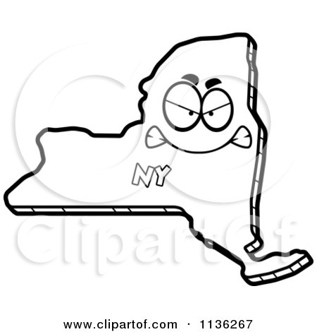 Cartoon Clipart Of An Outlined Mad New York State Character - Black And White Vector Coloring Page by Cory Thoman
