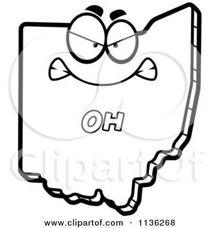 Cartoon Clipart Of An Outlined Mad Ohio State Character - Black And White Vector Coloring Page by Cory Thoman