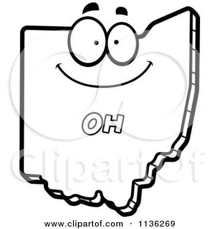 Cartoon Clipart Of An Outlined Happy Ohio State Character - Black And White Vector Coloring Page by Cory Thoman