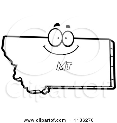 Cartoon Clipart Of An Outlined Happy Montana State Character - Black And White Vector Coloring Page by Cory Thoman