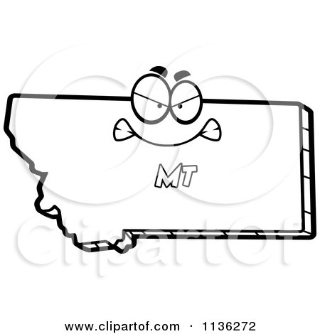 Cartoon Clipart Of An Outlined Mad Montana State Character - Black And White Vector Coloring Page by Cory Thoman