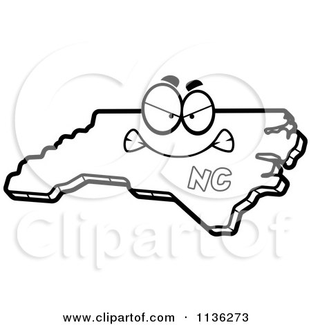 Cartoon Clipart Of An Outlined Happy North Carolina State Character - Black And White Vector Coloring Page by Cory Thoman