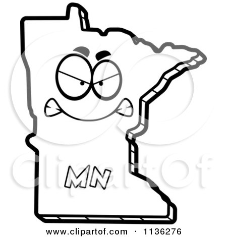 Cartoon Clipart Of An Outlined Mad Minnesota State Character - Black And White Vector Coloring Page by Cory Thoman
