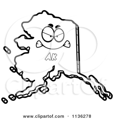 Cartoon Clipart Of An Outlined Mad Alaska State Character - Black And White Vector Coloring Page by Cory Thoman