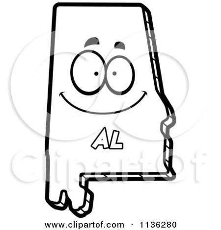 Cartoon Clipart Of An Outlined Happy Alabama State Character - Black And White Vector Coloring Page by Cory Thoman