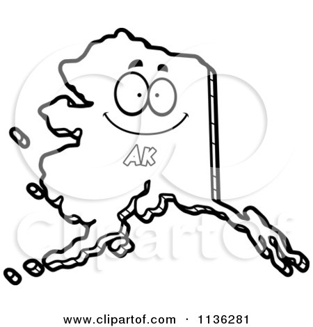 Cartoon Clipart Of An Outlined Happy Alaska State Character - Black And White Vector Coloring Page by Cory Thoman