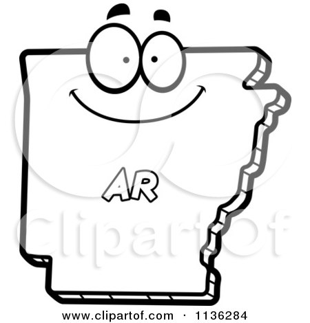 Cartoon Clipart Of An Outlined Happy Arkansas State Character - Black And White Vector Coloring Page by Cory Thoman
