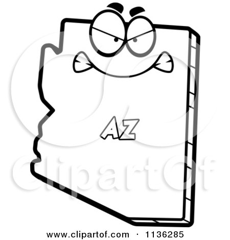 Cartoon Clipart Of An Outlined Mad Arizona State Character - Black And White Vector Coloring Page by Cory Thoman