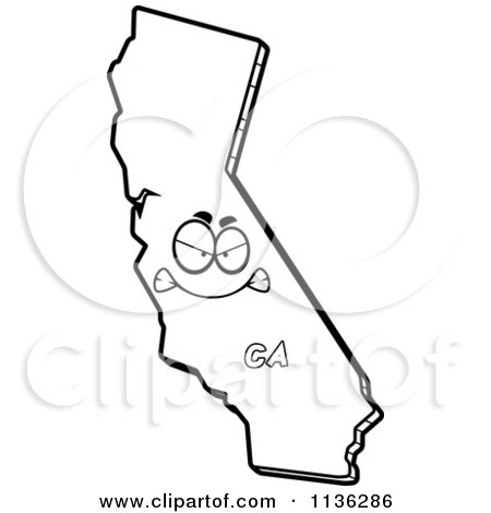 Cartoon Clipart Of An Outlined Mad California State Character - Black And White Vector Coloring Page by Cory Thoman