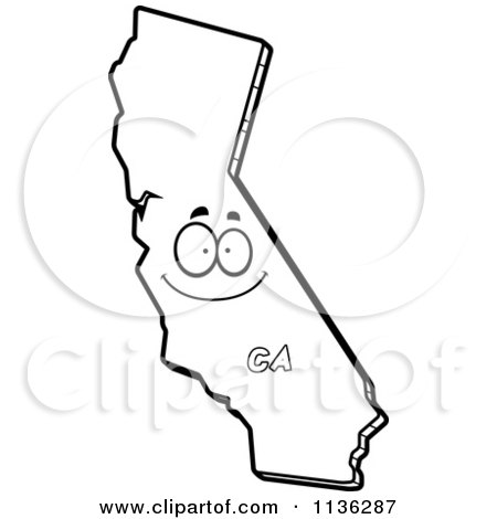 Cartoon Clipart Of An Outlined Happy California State Character - Black And White Vector Coloring Page by Cory Thoman
