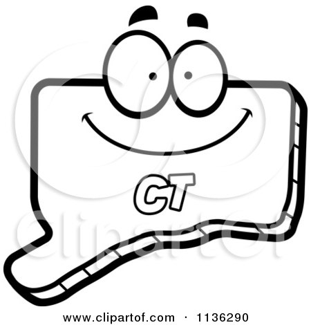 Cartoon Clipart Of An Outlined Happy Connecticut State Character - Black And White Vector Coloring Page by Cory Thoman