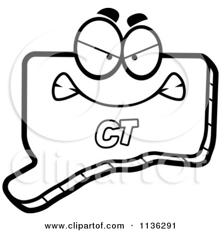 Cartoon Clipart Of An Outlined Mad Connecticut State Character - Black And White Vector Coloring Page by Cory Thoman