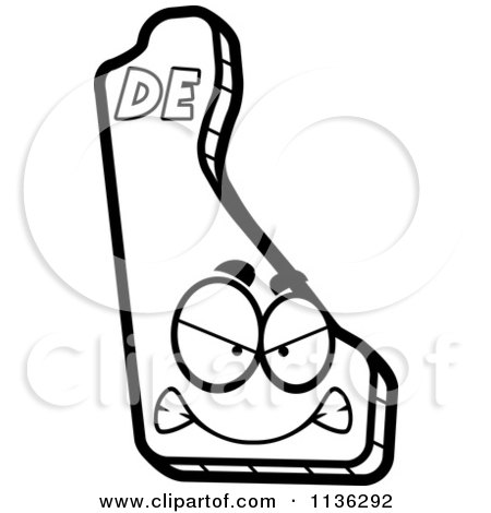 Cartoon Clipart Of An Outlined Mad Delaware State Character - Black And White Vector Coloring Page by Cory Thoman