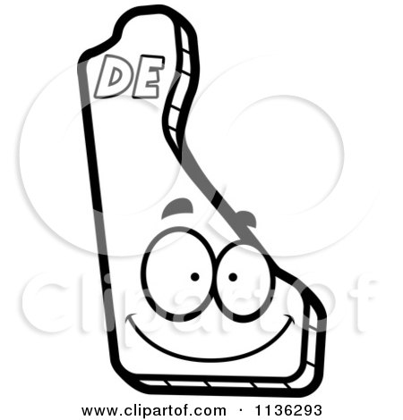 Cartoon Clipart Of An Outlined Happy Delaware State Character - Black And White Vector Coloring Page by Cory Thoman
