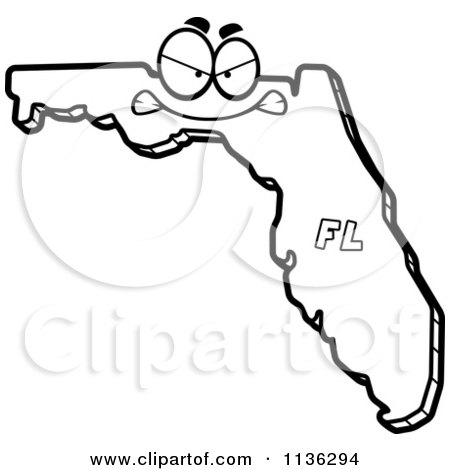 Cartoon Clipart Of An Outlined Mad Florida State Character - Black And White Vector Coloring Page by Cory Thoman