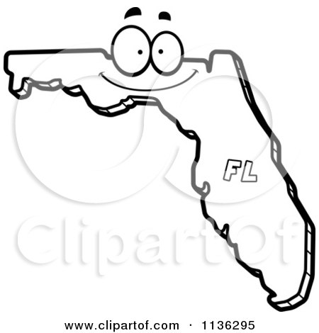 Cartoon Clipart Of An Outlined Happy Florida State Character - Black And White Vector Coloring Page by Cory Thoman