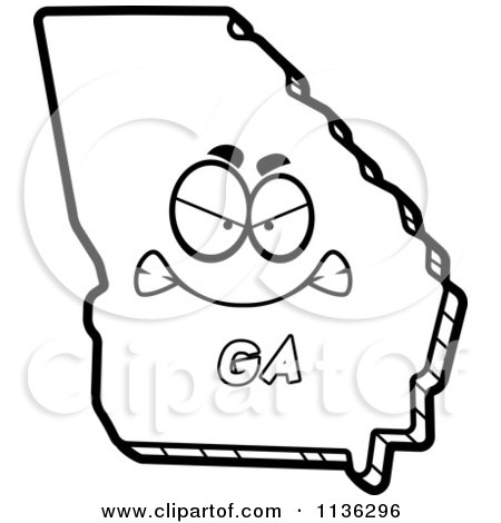 Cartoon Clipart Of An Outlined Mad Georgia State Character - Black And White Vector Coloring Page by Cory Thoman
