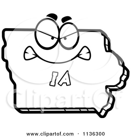 Cartoon Clipart Of An Outlined Mad Iowa State Character - Black And White Vector Coloring Page by Cory Thoman
