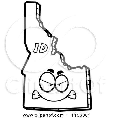 Cartoon Clipart Of An Outlined Mad Idaho State Character - Black And White Vector Coloring Page by Cory Thoman