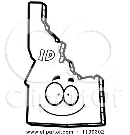 Cartoon Clipart Of An Outlined Happy Idaho State Character - Black And White Vector Coloring Page by Cory Thoman