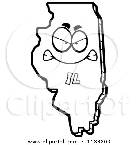 Cartoon Clipart Of An Outlined Mad Illinois State Character - Black And White Vector Coloring Page by Cory Thoman