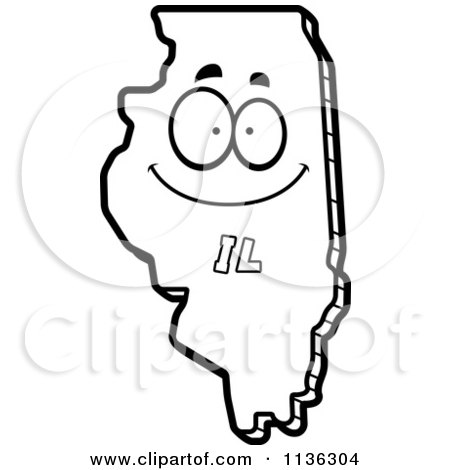 Cartoon Clipart Of An Outlined Happy Illinois State Character - Black And White Vector Coloring Page by Cory Thoman