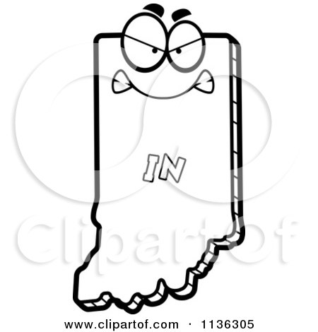 Cartoon Clipart Of An Outlined Mad Indiana State Character - Black And White Vector Coloring Page by Cory Thoman