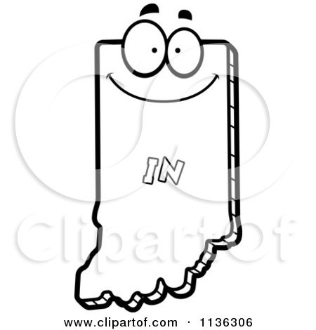 Cartoon Clipart Of An Outlined Happy Indiana State Character - Black And White Vector Coloring Page by Cory Thoman