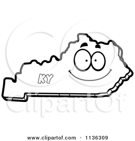 Cartoon Clipart Of An Outlined Happy Kentucky State Character - Black And White Vector Coloring Page by Cory Thoman