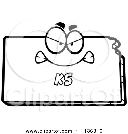Cartoon Clipart Of An Outlined Happy Kansas State Character - Black And White Vector Coloring Page by Cory Thoman