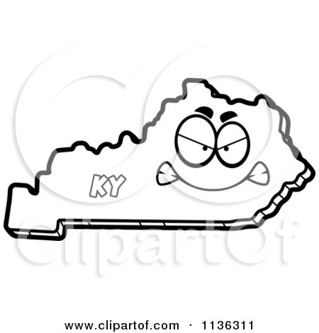 Cartoon Clipart Of An Outlined Mad Kentucky State Character - Black And White Vector Coloring Page by Cory Thoman