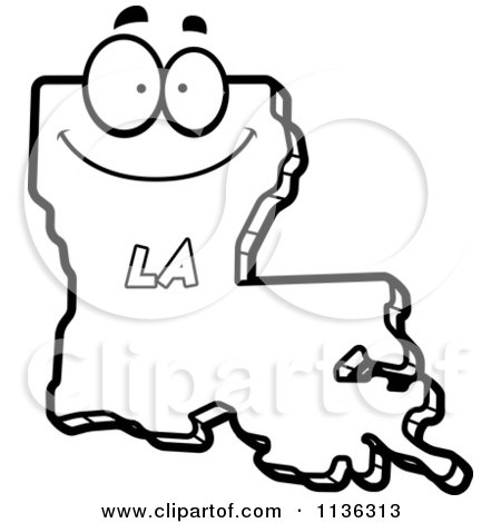 Cartoon Clipart Of An Outlined Happy Louisiana State Character - Black And White Vector Coloring Page by Cory Thoman