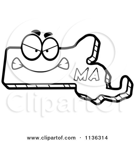 Cartoon Clipart Of An Outlined Mad Massachusetts State Character - Black And White Vector Coloring Page by Cory Thoman