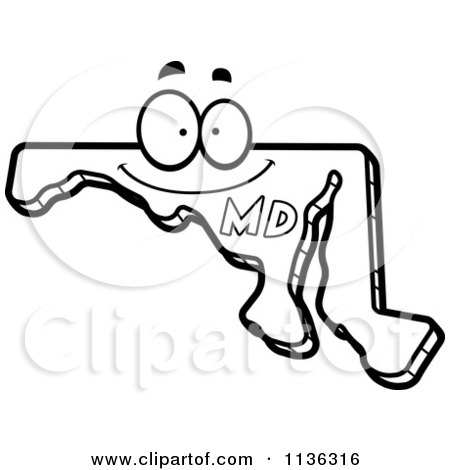 Cartoon Clipart Of An Outlined Happy Maryland State Character - Black And White Vector Coloring Page by Cory Thoman